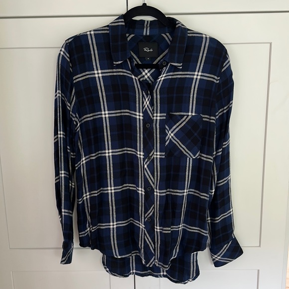 RAILS Hunter Plaid Flannel Shirt in Blue/White with Gold Trim - Picture 3 of 9